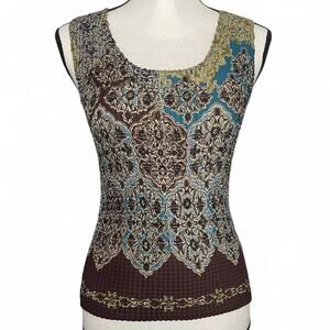 Nicola Brown Blue Crushed Tank Top Mixed Paisley Floral Pattern Size M